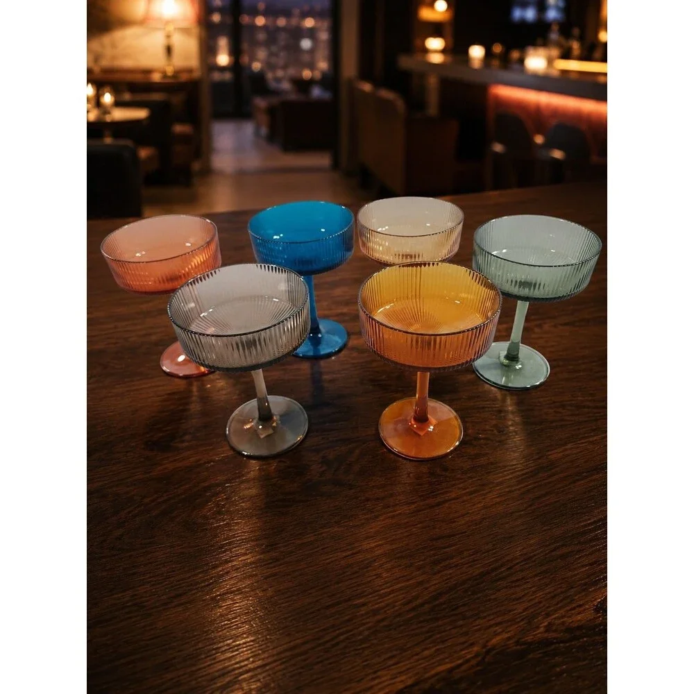 Cocktail Drinkware Set (6) Vintage Multi Colored Plastic Stemware